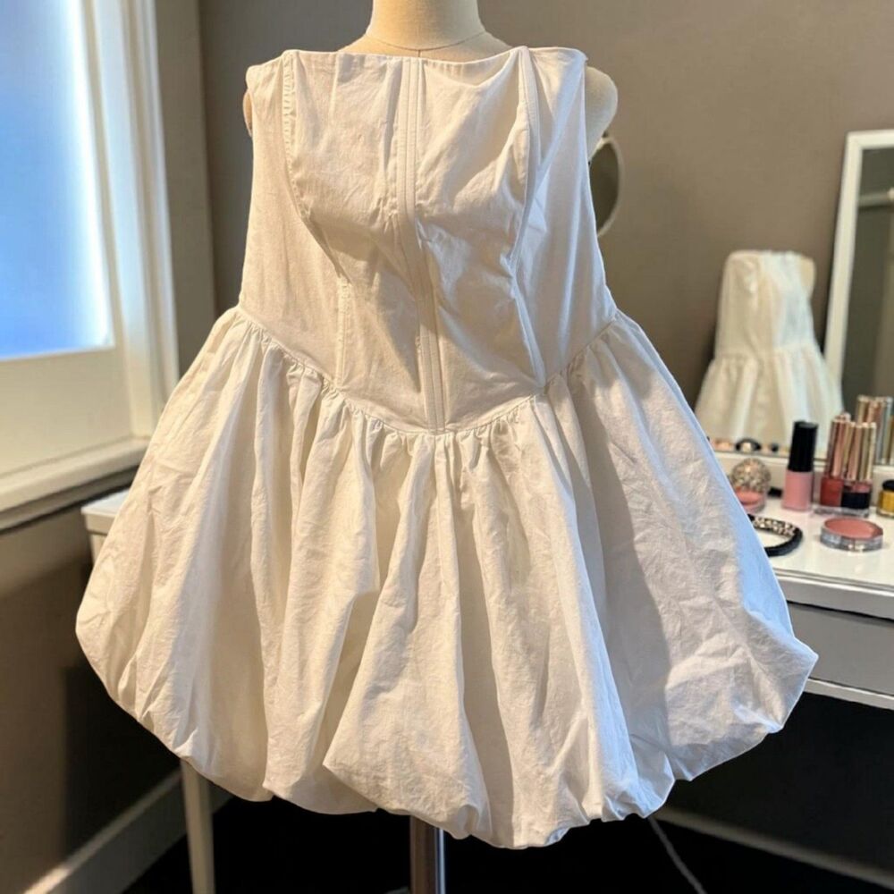 LENA White Bubble Hem Mini Dress Corset Style Coquette Balletcore XS - Picture 2 of 8